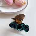 Pince à cheveux abeille en acétate marbre vert foncé et motif écaille de tortue - 1# Abeille Verte 7cm