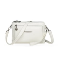 White multi-pocket faux leather crossbody bag with silver zippers and detachable strap - White