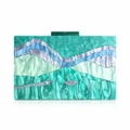 Rechteckige Acryl Abendtasche mit grün-blauem Marmormuster und Klickverschluss - Standardtyp / Grün