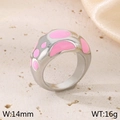 Anello minimalista in acciaio argento con pois in smalto rosa, fascia da 14 mm - Base Argentata Pois Rosa