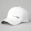 Classic white cotton baseball cap with black embroidered NY script and adjustable brim - One Size / White