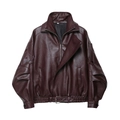 Vintage Oversize Leder-Motorradjacke in Burgund mit gesteppten Ärmeln auf weißem Grund - S / Burgunderrot