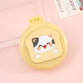 Portable folding hairbrush with mirror in light yellow featuring a cute cat toast design - Yellow Cat