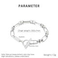 Silbernes Edelstahl-Armband mit OT-Verschluss, rechteckigem Anhänger und ovalen Gliedern - Armband / Silber