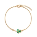 Detailed view of a gold tulip bracelet with green crystals and adjustable lobster clasp - Bracelet-Green
