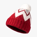 Berretto invernale in maglia con pompon a strisce rosse e bianche e bordo a coste - Rosso