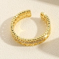 Macro view of gold-plated open ring with heart patterns and zircon stone details - Double Row Heart