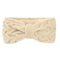 Detailopname van beige kabelgebreide hoofdband met warme wollen textuur en strikdetail - Beige