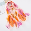 Damen Schal aus Seiden-Georgette mit Blattmuster in Rosa und Orange für den Sommer - 160*50CM / Hellrosa
