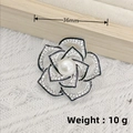 Silver flower brooch with black enamel, rhinestones and pearl detail, 36mm size - Silver Enamel Camellia