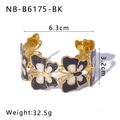 Adjustable golden butterfly bangle with black and white enamel, 6.3cm inner diameter - Black and White Butterfly Style (NB-B6175-BK)