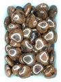 Polished brown heart-shaped natural stones with smooth texture in white container - Mahogany Obsidian