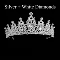 Baroque silver bridal crown with white rhinestones and pear-shaped center crystal - Silver + White Zirconia
