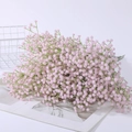 Delicate pink artificial babys breath bouquet in a white basket for home decor - Light Pink