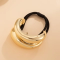 Chic vintage double-layer elastic hair tie with golden curved metal detail in black - Single Layer Curved Style / Gold