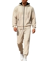 Heren sportset in abrikoos met fleece hoodie met rits en bijpassende joggingbroek - S / Abrikoos