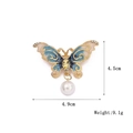 Blue and beige enamel butterfly brooch with yellow gemstone and white pearl dangle - Style 32/Blue White Enamel Pearl