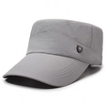 Light grey quick-dry flat top military cap with a side logo and reinforced brim - Adjustable / Light Gray