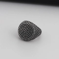 Vintage silver-tone men's ring with a unique spherical dot texture and oxidized finish - Dotted Texture Caviar Style (KR45334-LU)