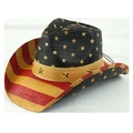 Cappello da cowboy bandiera americana con borchie a stella e strisce intrecciate rosse - Adulto 58cm Taglia Unica / Stelle Nero Giallo Strisce Rosso Giallo Patchwork