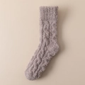 Chaussettes épaisses en polaire corail gris-mauve avec motif en tricot - Taille unique / Marron
