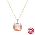 Elegante collar de plata S925 con un gran colgante de cristal rosa cuadrado - Oro-Champaña Profundo