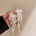 Orecchini pendenti vintage con perle bianche e nappe di cristallo - 52# Perno in Argento - Nappa in Perla Bianca