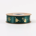 Dark green satin Christmas ribbon with gold snowflakes and trees for gift wrapping - Snowman / 2.5cm*25 Yards / Green