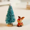 Miniature Christmas set with a blue-green snowy tree and a cute resin reindeer figurine - 2x2.5x3.5cm