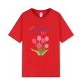 Red Mother's Day T-shirt with pink tulip bouquet print and Happy Mother's Day text - XS / Tulip Print / Red