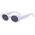 Retro white oval sunglasses with dark grey lenses in a 45-degree angle studio shot - Solid White