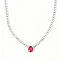 Collar de cadena plateada minimalista con un colgante de gota de circón rojo - Plateado con Circonita Roja