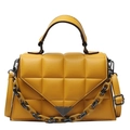 Chic yellow quilted rhombic shoulder bag with top handle and metallic chain strap - Yellow