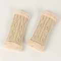 Mitaines tricotées kaki avec bordure en fausse fourrure beige et motifs losanges - Taille unique / Beige Clair