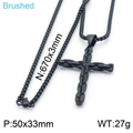 Men's matte black stainless steel cross necklace with brushed chain pattern finish - Black (Large) (KN201395-KFC)