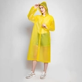 Reusable bright yellow semi-transparent EVA hooded raincoat with drawstring and snap buttons - Drawstring / Yellow