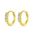 Minimalist gold huggie earrings featuring three vertical cubic zirconia stones - Triple Gemstone Vertical Gold Hoop Earrings (14K仿金 M-699)