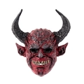 Máscara de demonio Satanás roja con cuernos espirales negros y textura de diablo real - Talla única / Diablo Rojo