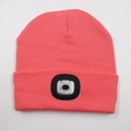 Coral pink LED knitted beanie hat with four integrated lights for outdoor activities - 4-LED Style / Watermelon red
