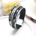 Bohemian multilayer braided leather bracelet in blue and black with magnetic clasp - Black & Blue & Silver Combo