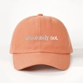 Detail of coral orange cotton baseball cap with white absolutely not embroidery - Adjustable / Orange