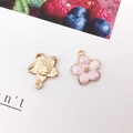 Pink enamel flower pendant with gold metal back and top ring for DIY jewelry making - Pink Sakura (14x16mm)