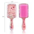 Pink flamingo cartoon print hairbrush with liquid glitter and massage air cushion - 01-Heart Flamingo Pink