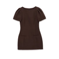 Short sleeve dark brown pleated dress with round neck and pockets on white background - S / Coffee