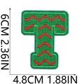 Detail view of letter T Christmas embroidery patch with dimensions in centimeters and inches - Christmas Letter-T