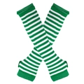 Green and white striped knit arm warmers with thumb holes for cosplay costumes - Green and White Striped