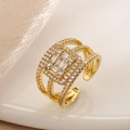 Elegant gold-plated open ring featuring layered design and sparkling cubic zirconia stones - Multilayer Structure(13472)