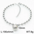 Bracelet en perles d'acier inoxydable argenté poli avec pendentif boule de 10mm - Bracelet en acier 10mm (KB167258-Z)