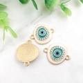 Golden Evil Eye jewelry connectors with blue enamel and rhinestones on marble - KC Gold White Evil Eye-14593