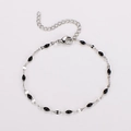 Silver stainless steel chain bracelet with black enamel oval beads and lobster clasp - Silver + Black Enamel
